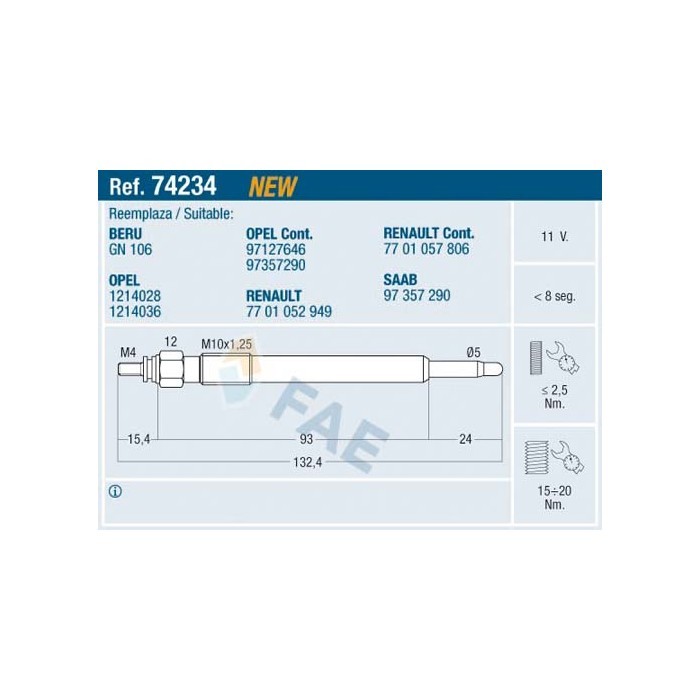 Bougie de préchauffage 153mm pour Opel Vectra C idéale pour les trajets d'hiver