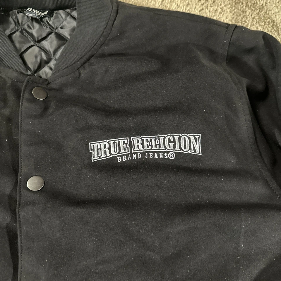 Chaqueta True Religion Para Hombre XL Negra Arco Gamuza Chaqueta Bomber Denim Forrada Foto 4 de 4