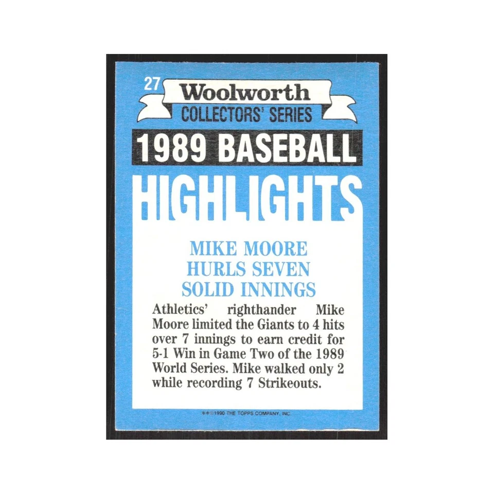 1990 Topps Woolworth Mike Moore Athletics #27 - Image 2 of 3