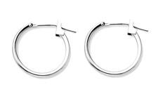 14K White Gold Hoop Earrings Plain Round Classic Hoops 16 x 1.25mm Minimalist