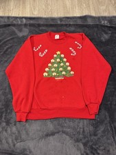Vintage Jerzees Red Christmas Tree Sweatshirt Size M USA Made