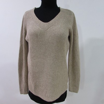 L.L.Bean Pullover V-Ausschnitt Baumwolle Beige Brustumfang 38/40 UK M REF (Y12425)