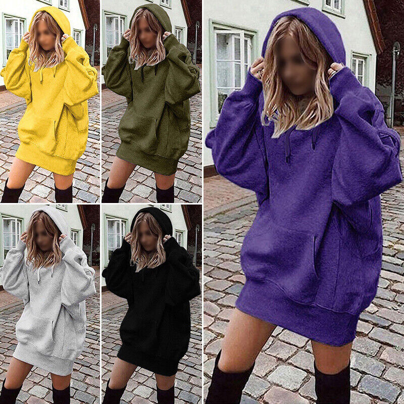 Women Ladies Loose Long Sleeve Sweatshirts Plain Hoodies Hooded Oversize  Jumper | eBay