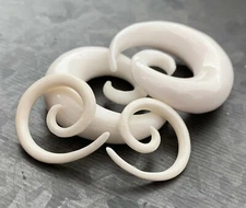 PAIR Buffalo Bone Spiral Tapers Plugs Expanders Organic Gauges Body Jewelry