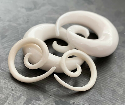 PAIR Buffalo Bone Spiral Tapers Plugs Expanders Organic Gauges Body Jewelry