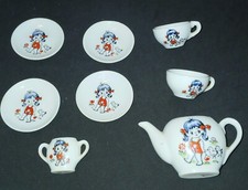 Vintage Miniature Sonsco Tea Set 8 Pieces Childs Toy Japan Girl And Baby Chick