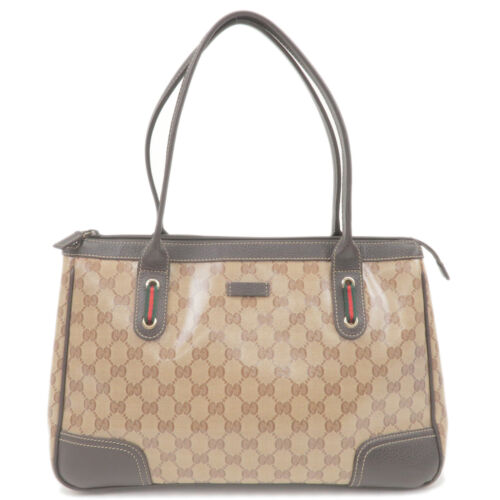 Auth GUCCI GG Crystal Sherry Line Tote Bag Beige PVC Leather 293599 Used - Picture 1 of 24