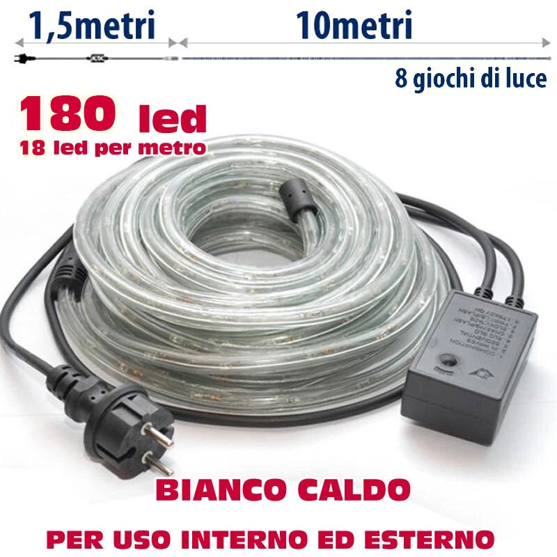 Tubo Luminoso a LED per Esterno Bianco Caldo 10 Metri con Controller Giochi Luce - Immagine 3 di 4