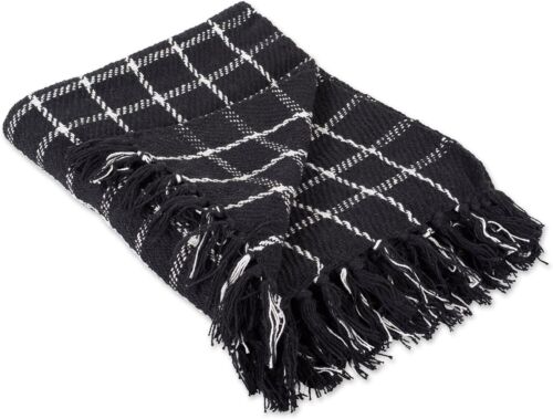 Transitional Checked Plaid Woven Throw, 50X60, Black