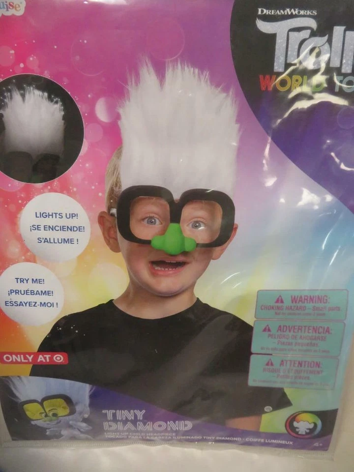 巨魔世界巡回演唱会小钻石发光儿童头饰万圣节服装面具 — 第 2/3 张图片