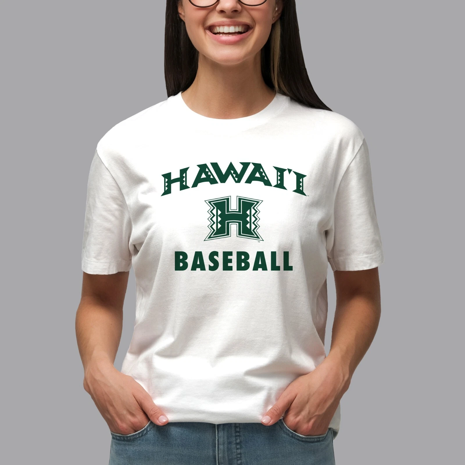 Hawaii Manoa Arch Logo Baseball T-Shirt White