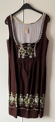 Damen Trachten Dirndl ärmellos Braun Stickerei Baumwolle Gr. 46 v. Rose Dirndl - Bild 1 von 3