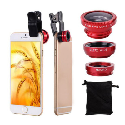 3 In 1 Mobile Phone Lenses Wide Angle Macro Camera Lens For Iphone Huawei Solid；