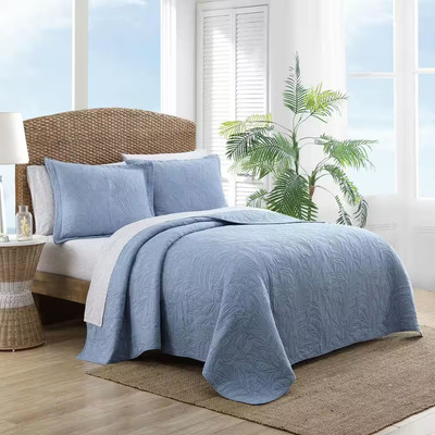 Solid Costa Sera Stitch 1-Piece Blue Solid Cotton Full/Queen Quilt