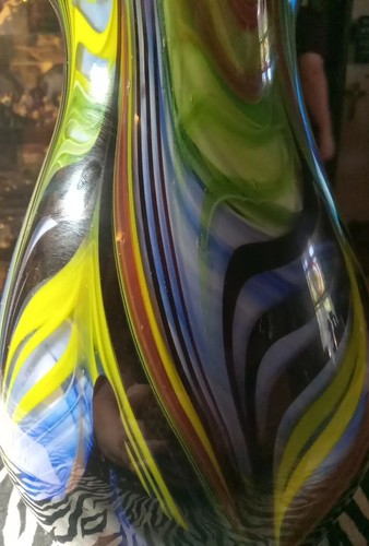 Hand Blown teardrop Glass Vase With Angled Lip Beautiful Multicolor Design NICE - Picture 4 of 20