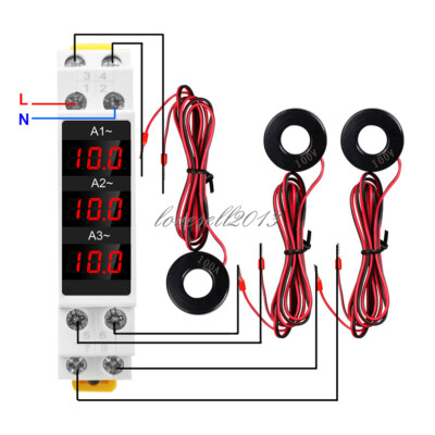 AC 80-500V 1-100A DIN-Rail Three-Phase AC Ammeter Digital Display Current Meter