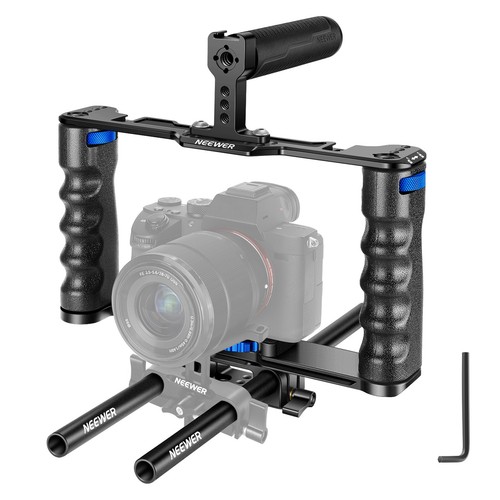 Neewer Upgraded Aluminum Alloy Camera Video Cage Film Making Kit， Black/Blue - Afbeelding 1 van 8