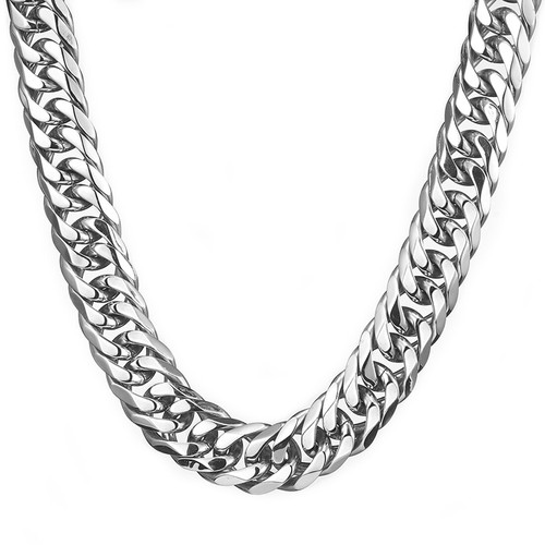 HEAVY 19/21mm Silver Cut Curb Cuban Link Chain 316L Stainless Steel Men Necklace - Afbeelding 5 van 5