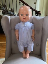 1950s Vintage Large RODDY Baby Doll Piercing Blue Eyes Walking Pram Outfit