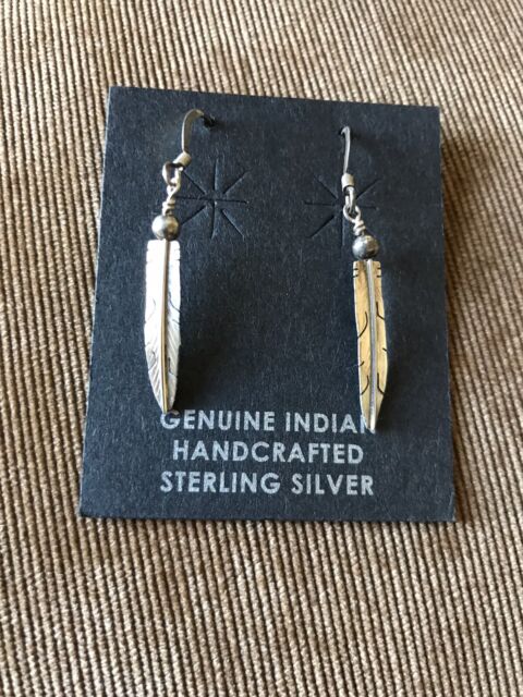 Vintage Sterling Silver Feather Wire Earrings Nice Details!