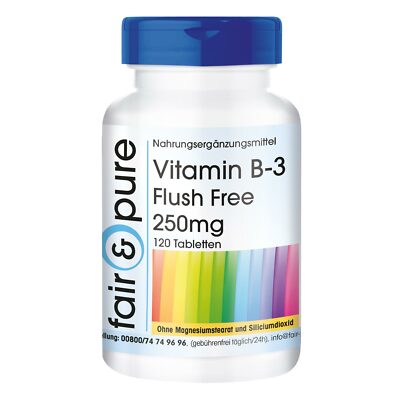 Vitamin B3 Flush Free 250 mg - 120 Tabletten-  sanftes B3 - hochdosiert - vegan