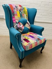 Hilton Hotel Wingback Chair  Reupholstered In  Bright Patchwork Design