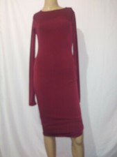 Women Windsor Formal Long Sleeve Dark Red Dress, Size Small