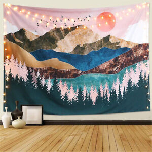 Details About Mountain Tapestry Forest Tree Wall Hanging Sunset Nature Landscape Bedroom Decor