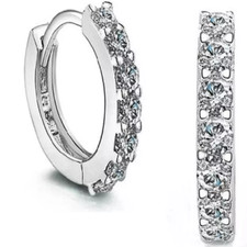 Silver Huggie Hoop Earrings Women Heart Drop Dangle Jewellery 925 Sterling Pltd