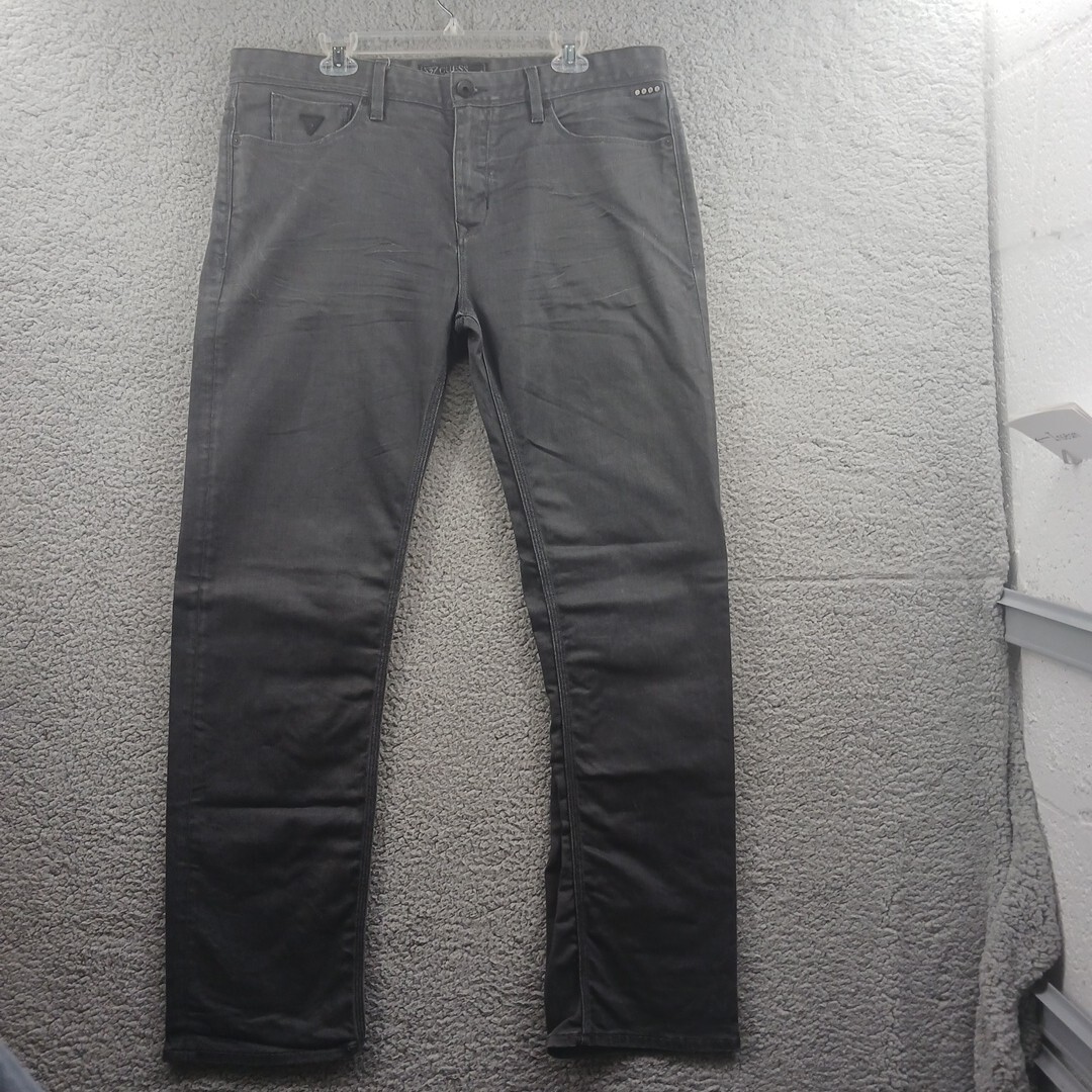 Guess Jeans Mens 38 (39x31.5 Black Waxed Coated Lincoln Slim