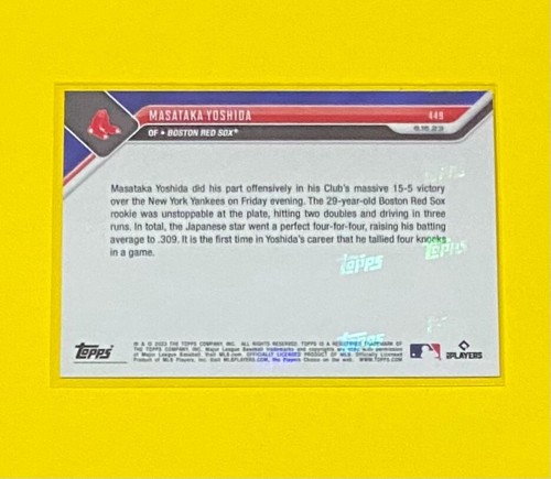 2023 Topps Now Baseball Masataka Yoshida ROOKIE CARD SP Boston Red Sox #449 RC - Picture 2 of 2