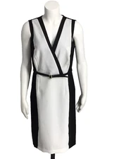 Shelby & Palmer Casual Belted Midi Dress Size 10 Sleeveless White Black Dress
