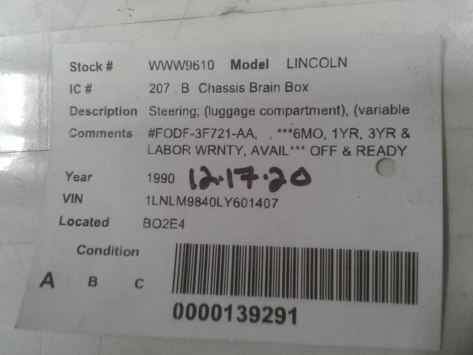 Used Power Steering Control Module fits: 1990 Lincoln continental Steeri - Image 3 of 4