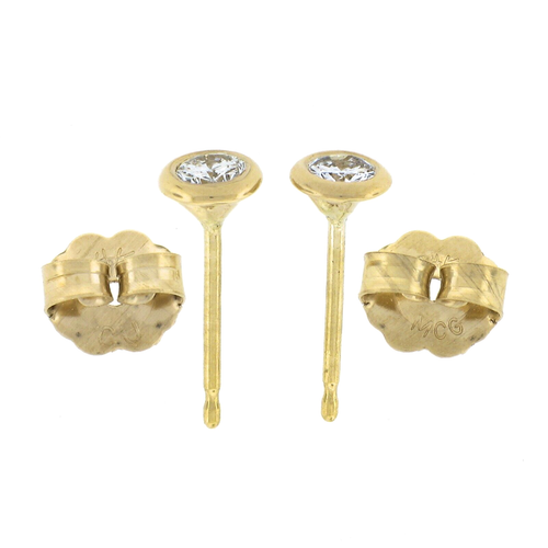 New 14k Yellow Gold 0.18ctw Martini Bezel Round Brilliant Diamond Stud Earrings - Picture 2 of 4