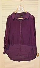 Lane Bryant Purple Button Blouse Size 18/20; roll up sleeves, multiple layers