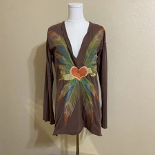 Johnny Was Los Angeles Eagle Feather Embroidered Tunic Women’s Size L Pullover