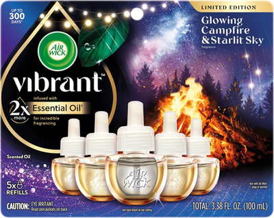 Vibrant Plug-In Scented Oil Refills, 5 Count, Glowing Campfire & Starlit Sky, Ai