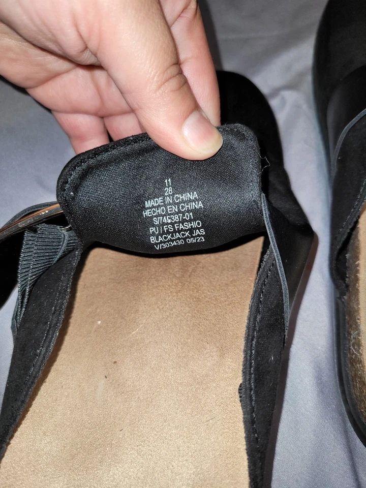 Sapatos femininos Old Navy tamanho 11 mula cortiça preto vegano camurça fivela novo - Imagem 2 de 4