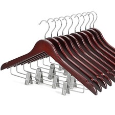 TOPIA HANGER Wooden Suit Hangers with Adjustable Metal Clips 10 Pack, Cherry 