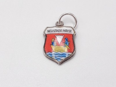 Vintage 800 Silber Neustadt Holstein Germany Emaille Reise Schild Charm Anhänger