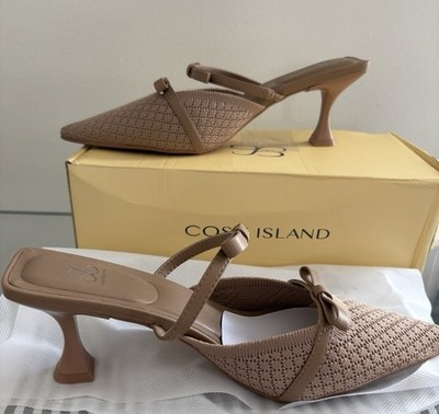 Cosy Island Beige Strappy Bow Pointed Toe Heels Women US Size 8.5