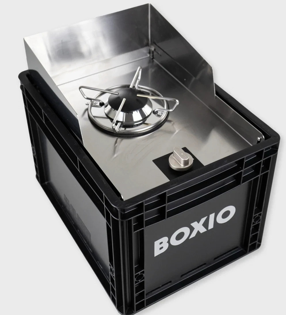 BOXIO Cook Portable Stove in Robust Eurobox Gas Storage Camping Campervan
