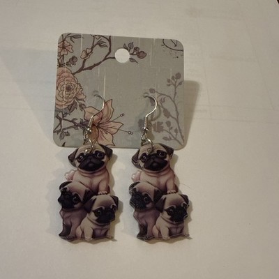 Acrylic Cute Pug Family Dog Earrings Dangle Pet Animal Jewelry For Women Charms