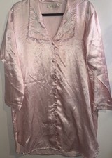 Vtg 90s Victorias Secret Gold Label Sz SP Pink Button Up Sleep Shirt Coquette