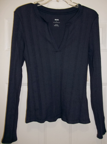 Maeve Anthropologie Ribbed V-Neck Pullover Top Navy Size Medium NWT - Picture 6 of 8