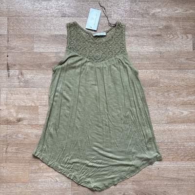 NEW Keren Hart Sleeveless Top Women's M Olive Green Floral Lace Cottage Core NWT