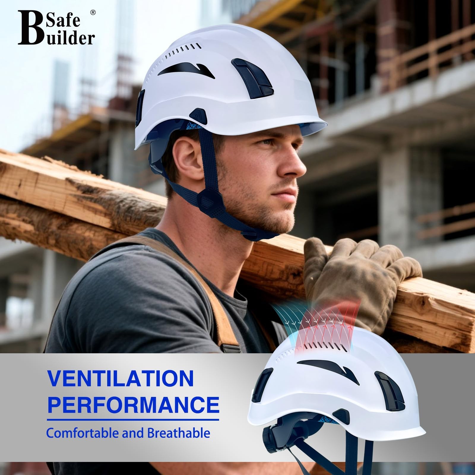 Safety Helmet Hard Hats Construction Head Protection 6-Point Suspension Light...