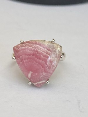 Sterling Silver Trillion Cut Inca Rose Rhodochrosite Set Ring Size O