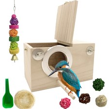 Parakeet Breeding Box Birds Natural Wooden House Lovebird Nesting Mating Box