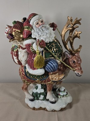 FITZ & FLOYD: ''Jolly Ole St. Nick'' 16'' Centerpiece of Santa & Reindeer With Box